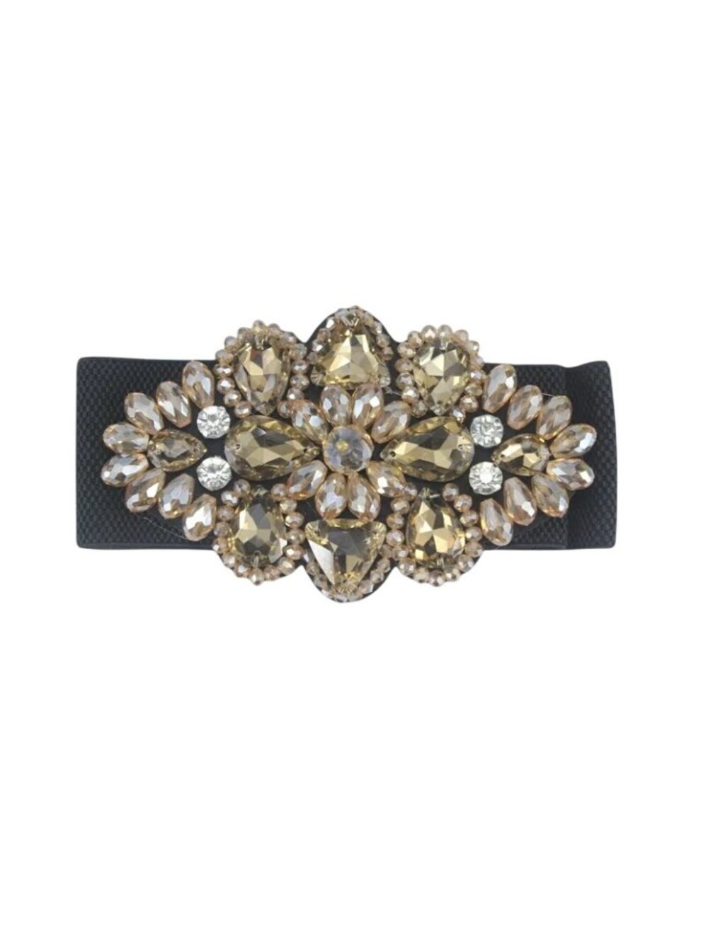 NEW 2/$30 Vintage Style Champagne Beige Rhinestone Floral Stretch Belt - Picture 3 of 7
